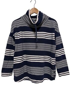 Navy Striped Cowl Neck Sweater Coastal Grandma Nautical Preppy Maritime LP